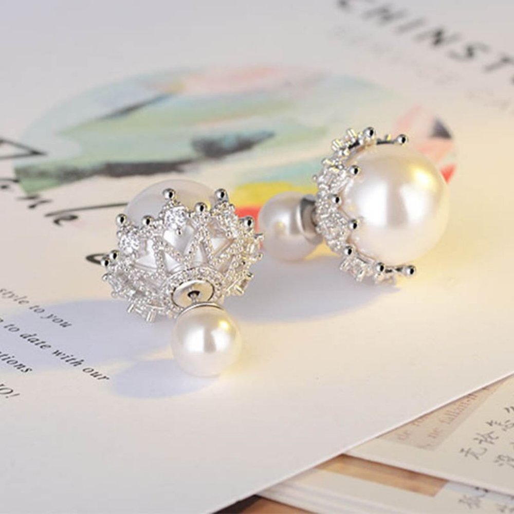 NEW 925 Sterling Silver Diamond Pearl Earrings - Picture 3 of 11